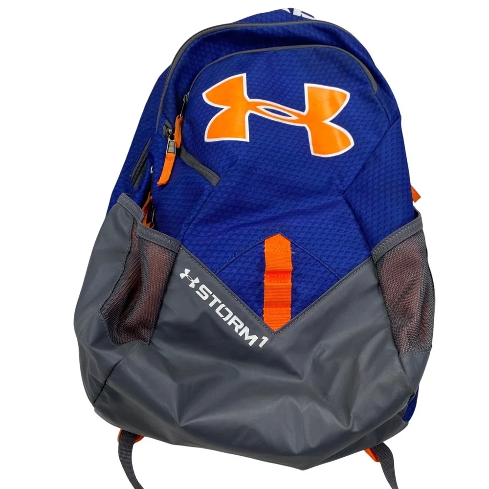 Under Armour Storm 1 Backpack Mens OS Blue Orange Grey HeatGear Laptop Sleeve